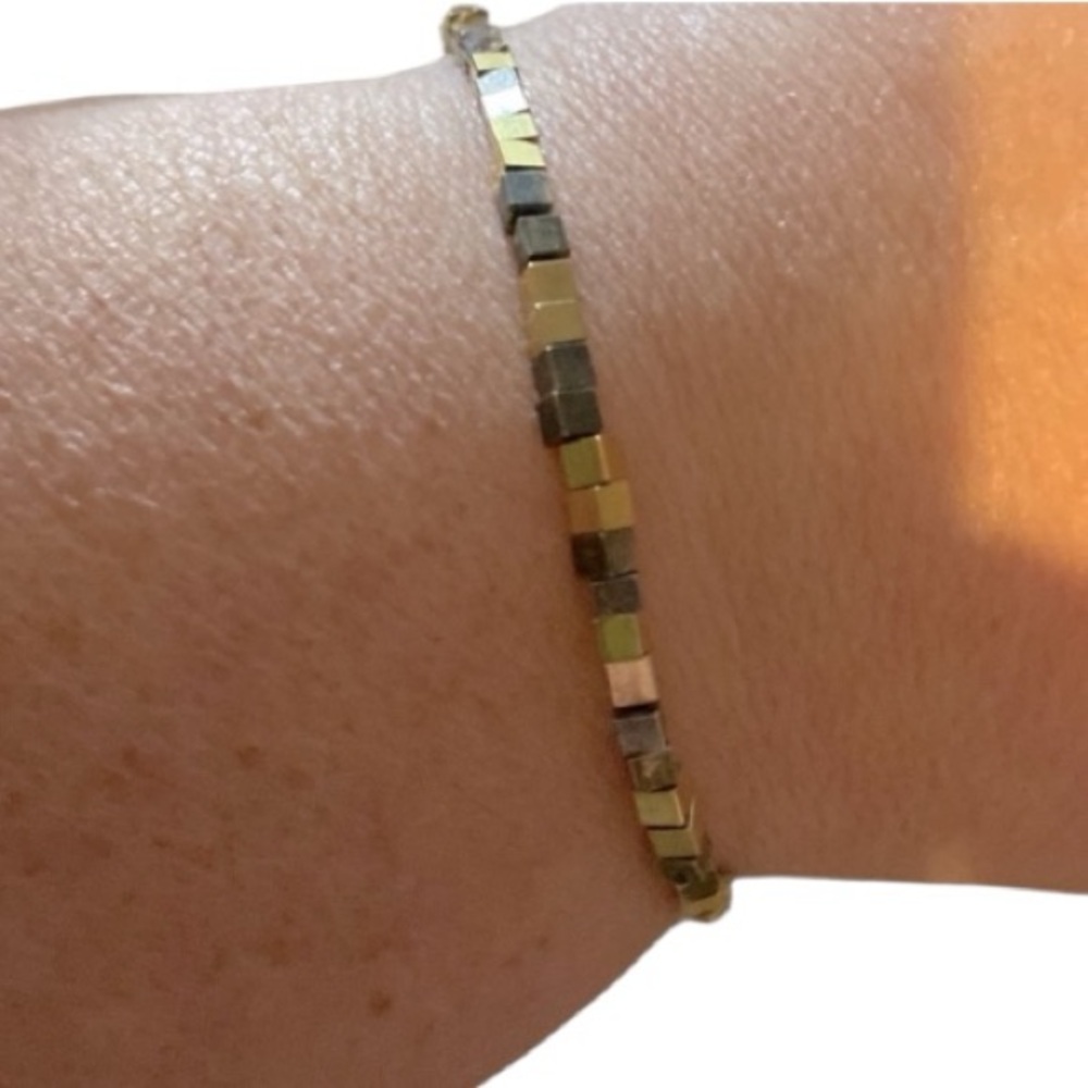 Vintage Bracelet, Magnetic Clasp, NWOT, Mixed Metal, square beads, 8 inch